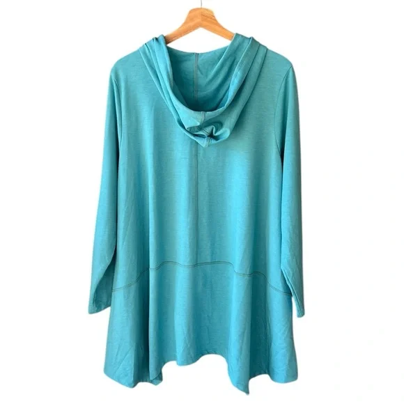 Logo By Lorie Goldstein Lounge XL Turquoise Cape Hoodie Zip Up Cardigan - Picture 9 of 11